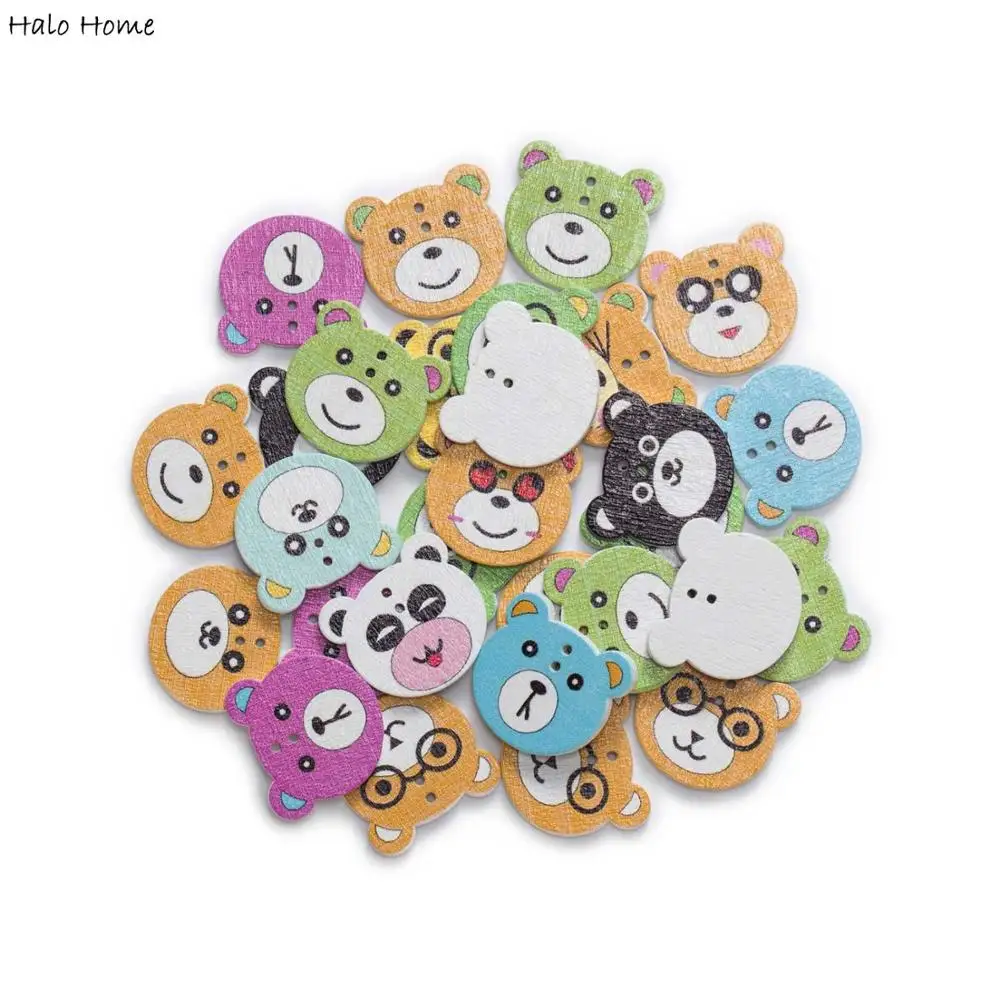 30pcs Mixed Bear Head Serie Wood Buttons Sewing Scrapbooking Clothing Headwear Handmade Crafts Home Decor Accessories DIY