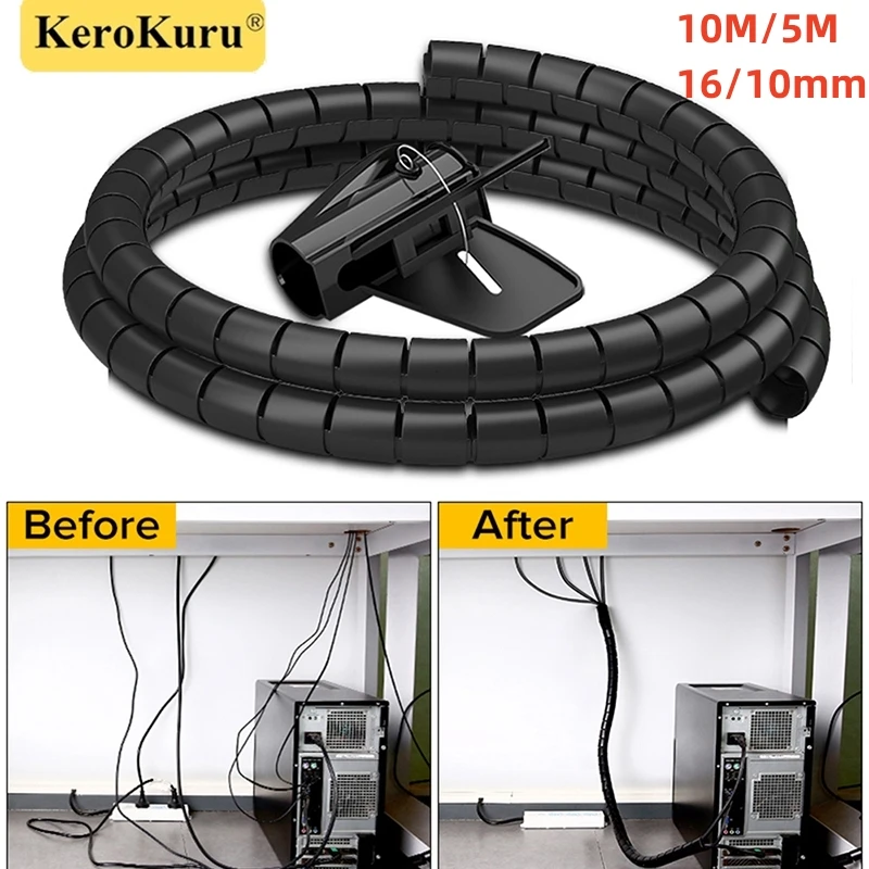 10M/5M 16mm/10mm Cable Organizer Management Tools Wire conduit Flexible Spiral Cable Wire Protector