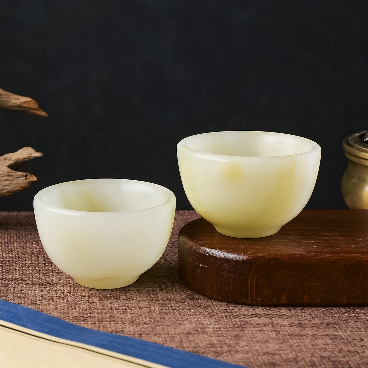 1pc Natural Banded Afghan Jade Bowl, Hand Polished Stone Cup, Altar Offering Vessel, Crystal Decor, Tea & Wine Cup