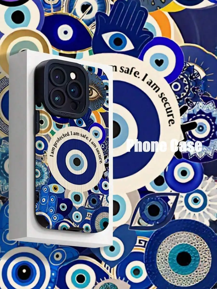 

Evil Eye Pattern Protective Soft Phone Case For iPhone 16 Pro Max Blue