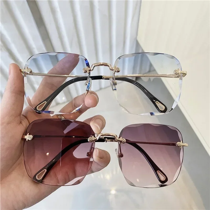 Randlose Sonnenbrille im koreanischen Stil für Herren und Damen, Designer-Luxus-2024, rahmenlos, zum Fahren, Reisen