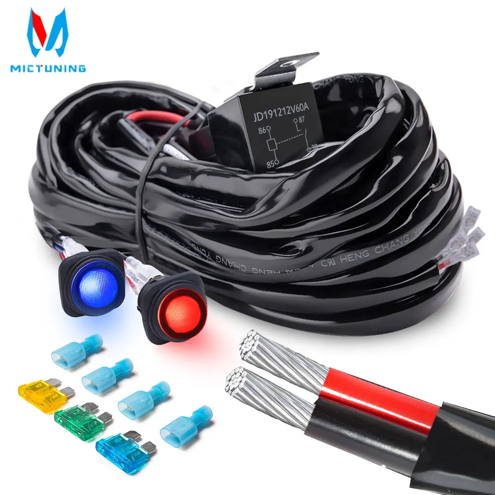 

MICTUNING 12ft Dual Waterproof Switches Cars Wiring Harness Kit - 60 Relay Fuse for Backlight LED Light Bars Front Rear Lamps