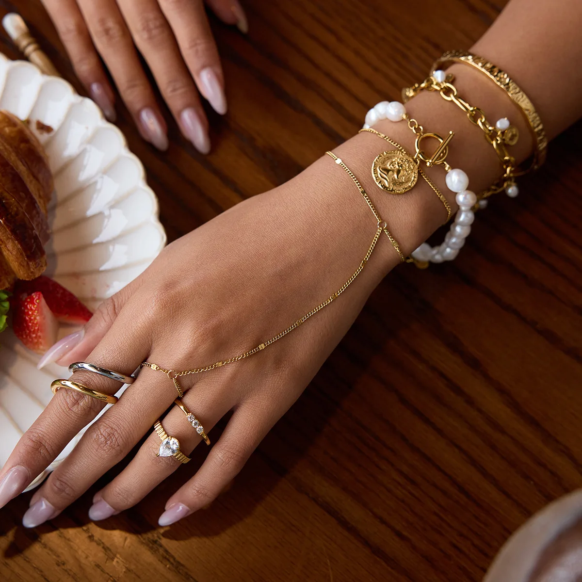 

ENFASHION Pulseras тонкая цепочка-кольцо-браслет для женщин из нержавеющей стали 18-каратное золото с покрытием модные нежные ювелирные изделия для свиданий B252589