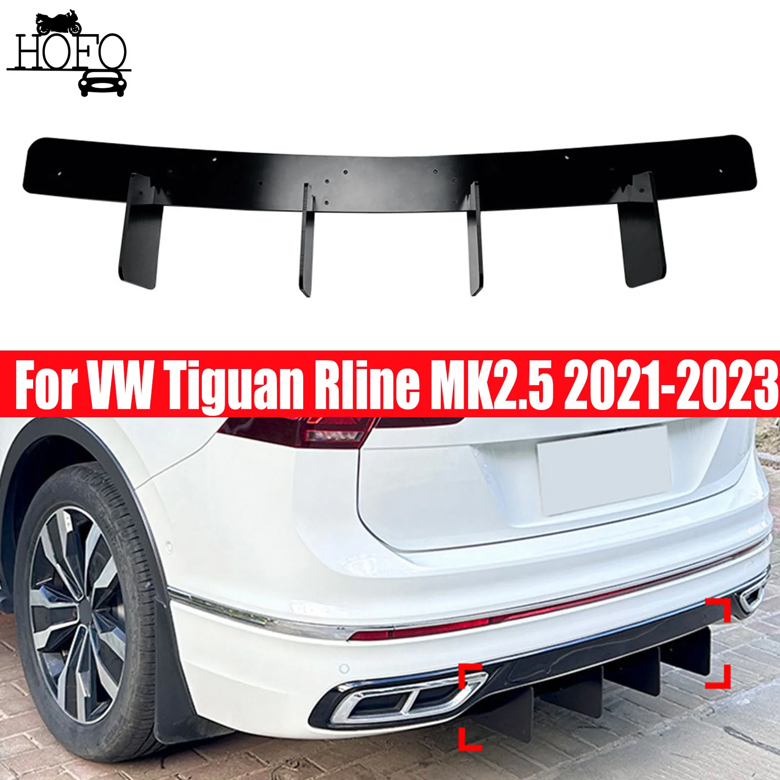 

For VW Tiguan Rline MK2.5 2021-2023 2022 Rear Bumper Diffuser Spoiler Splitter Lip Body Kit