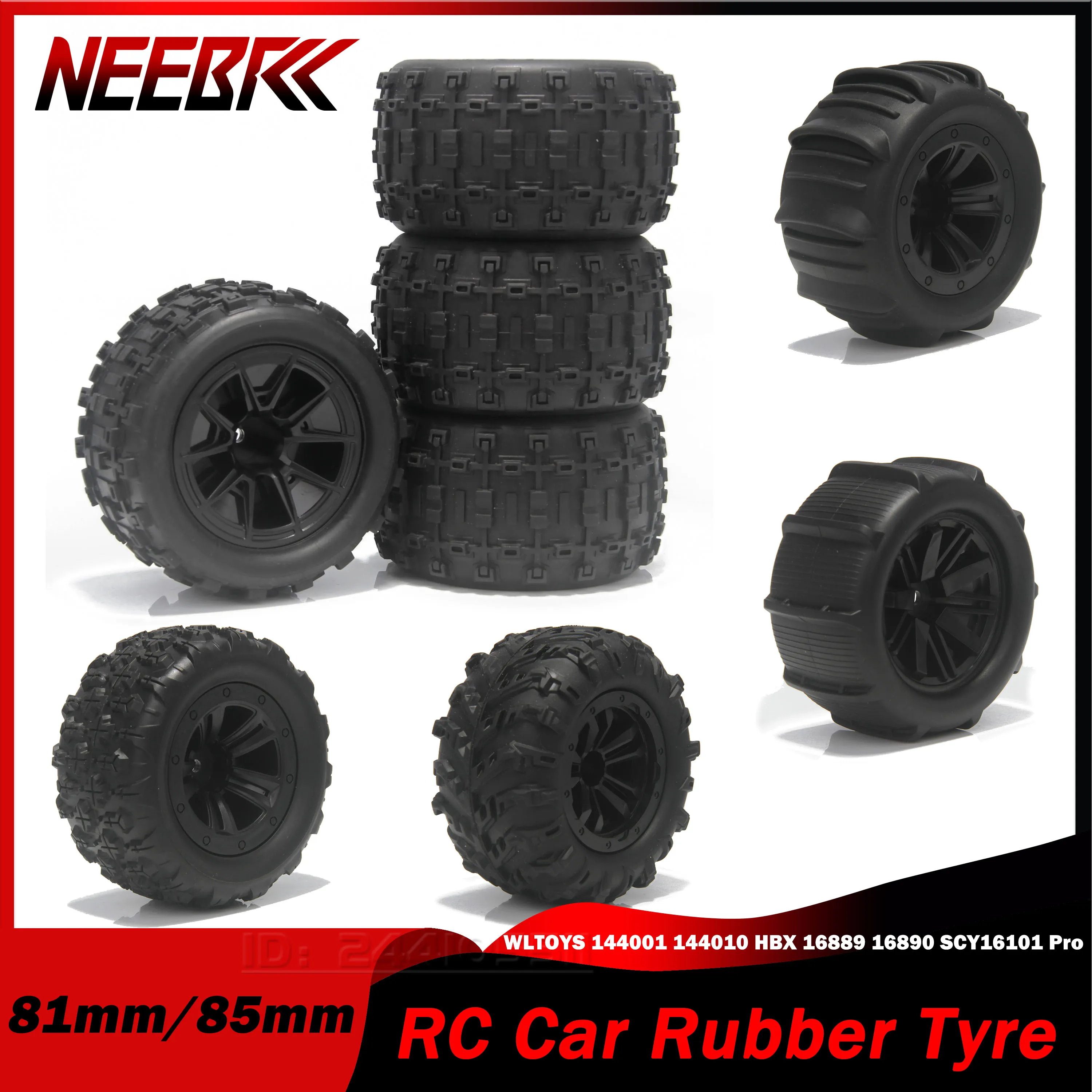 

4PCS 81mm/85mm Rubber Tyre Wheel Rim Tire Hex Hub for RC Off-road Vehicle Car WLTOYS 144001 144010 HBX 16889 16890 SCY16101 Pro