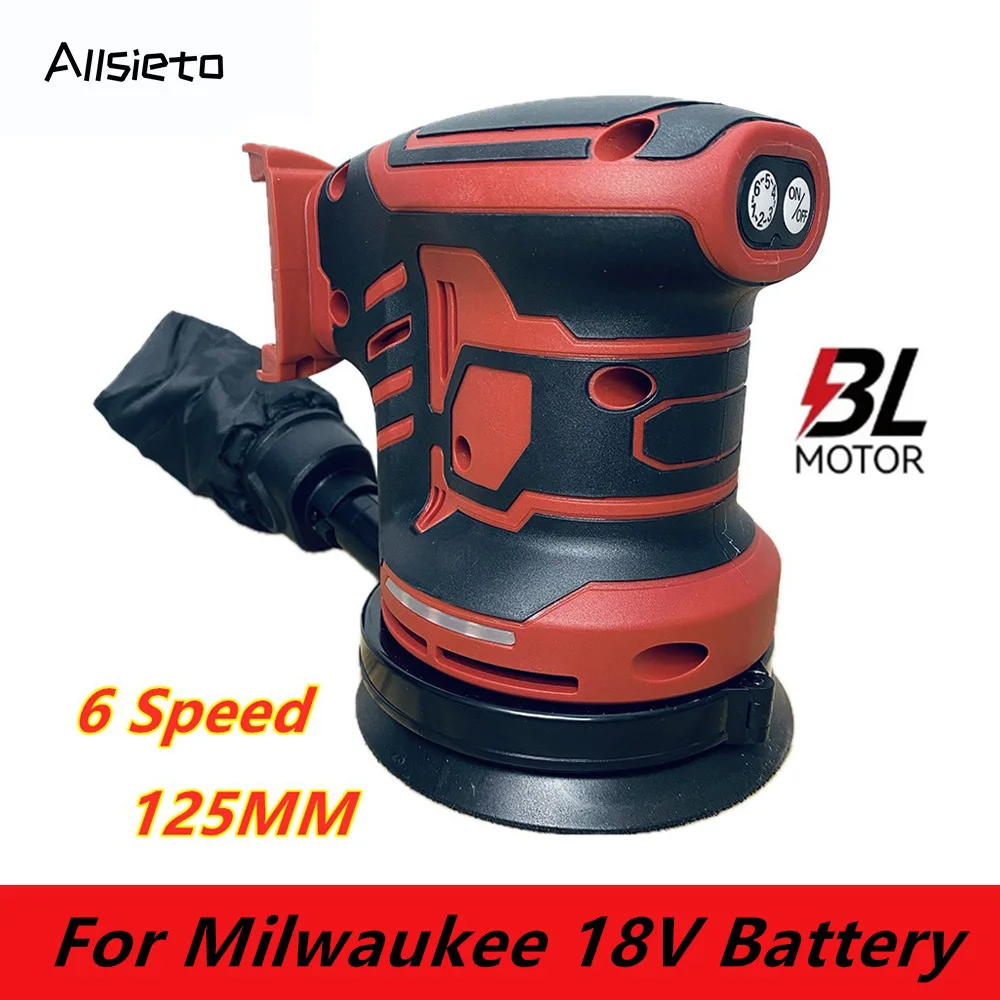 Electric Sander 125mm Brushless Cordless Orbital Sander Woodworking Sanding Putty Polishing Power Tool For Milwaukee 18V Battery