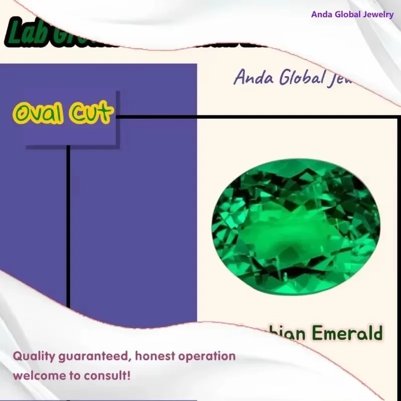 M-M-Lab Grown Colombian Emerald Stone Hydrothermal Hand-cutting Oval Cut Synthetic Emerald Stone with AGL Certificate Daily wear