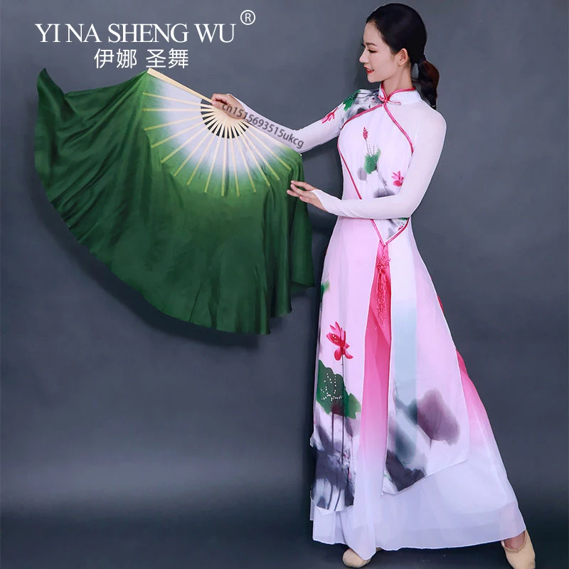 1個 グラデーションカラー ショートベリーダンスファン 31cm 竹製 折りたたみ扇子 レーヨンシルク ヤンコダンス 練習用小道具 扇子 手染め 大人 子供