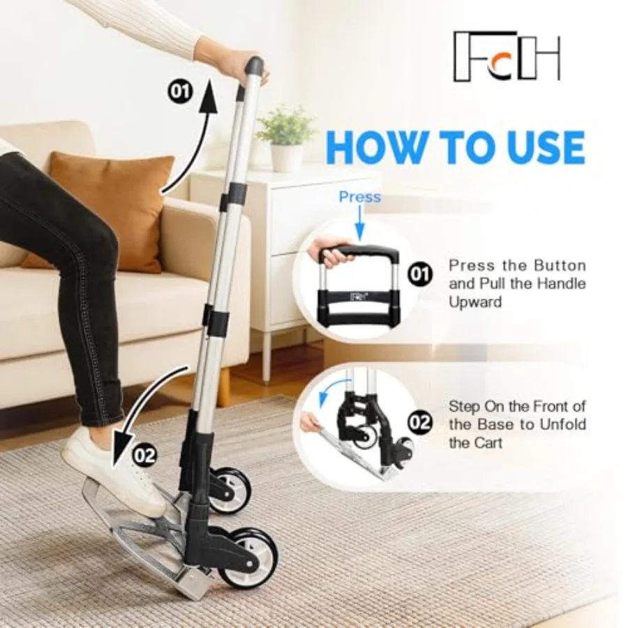 Folding Hand Truck Aluminum Portable Folding Hand Cart 165lbs Capacity Hand Cart and Dolly Ideal for Home Auto Office Travel Us view 4