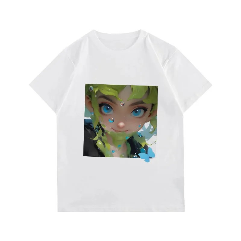 

Cartoon character printed t-shirt summer Harajuku girl t-shirt white shirt