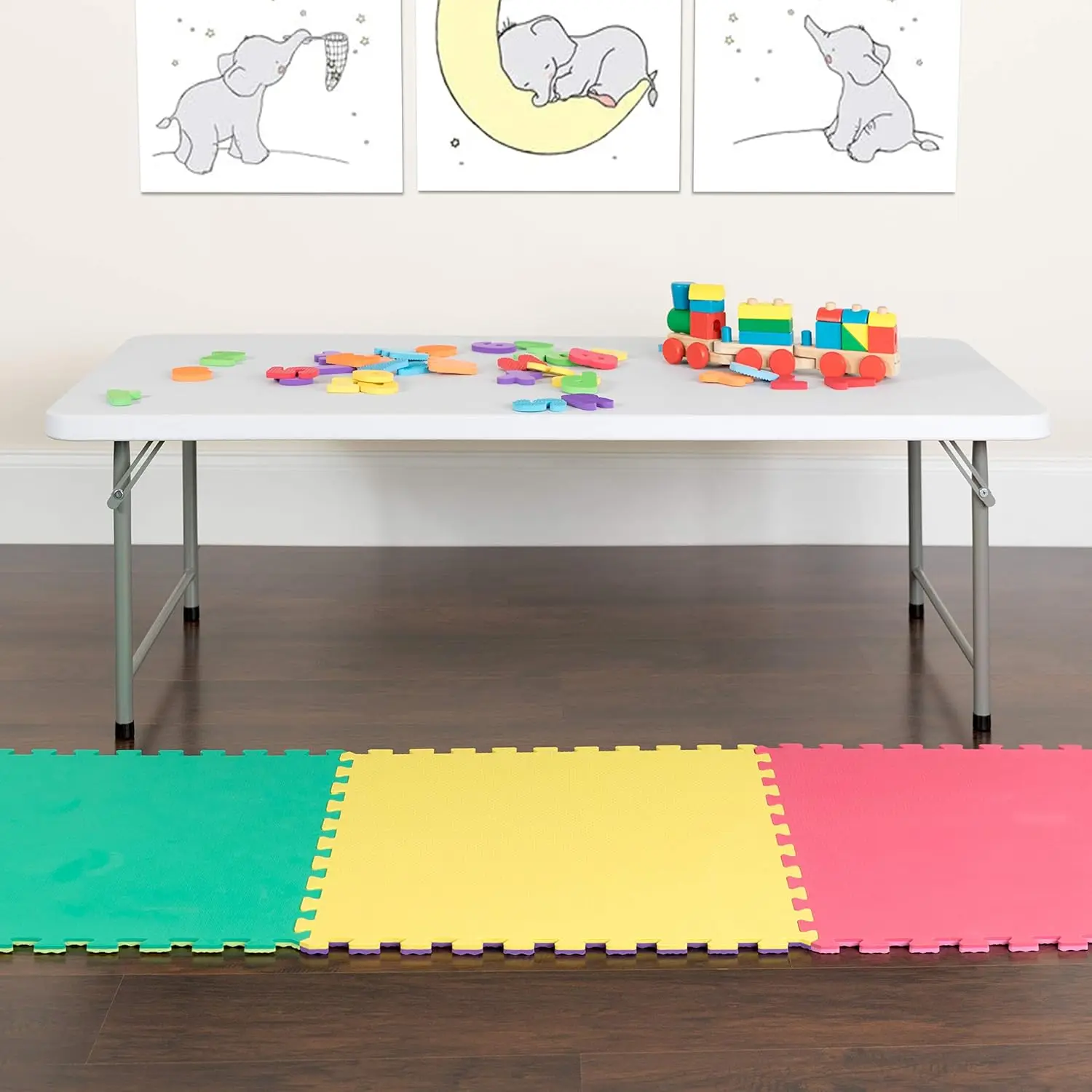 

4.93-Foot Kid's Granite White Plastic Folding Activity Table - Play Table