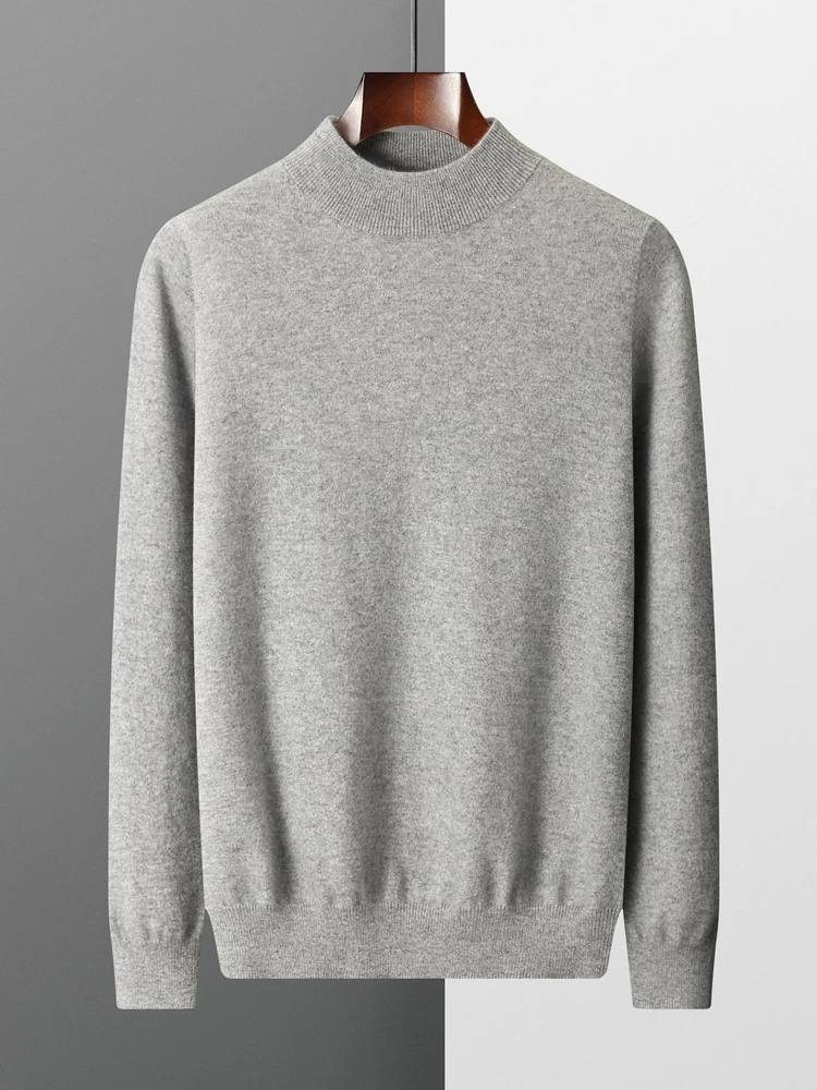 

Yoyoselect Autumn Winter Basic Men Cashmere Sweater Mock Neck Smart Casual Pullover 100% Cashmere Knitwear Luxury Soft Tops