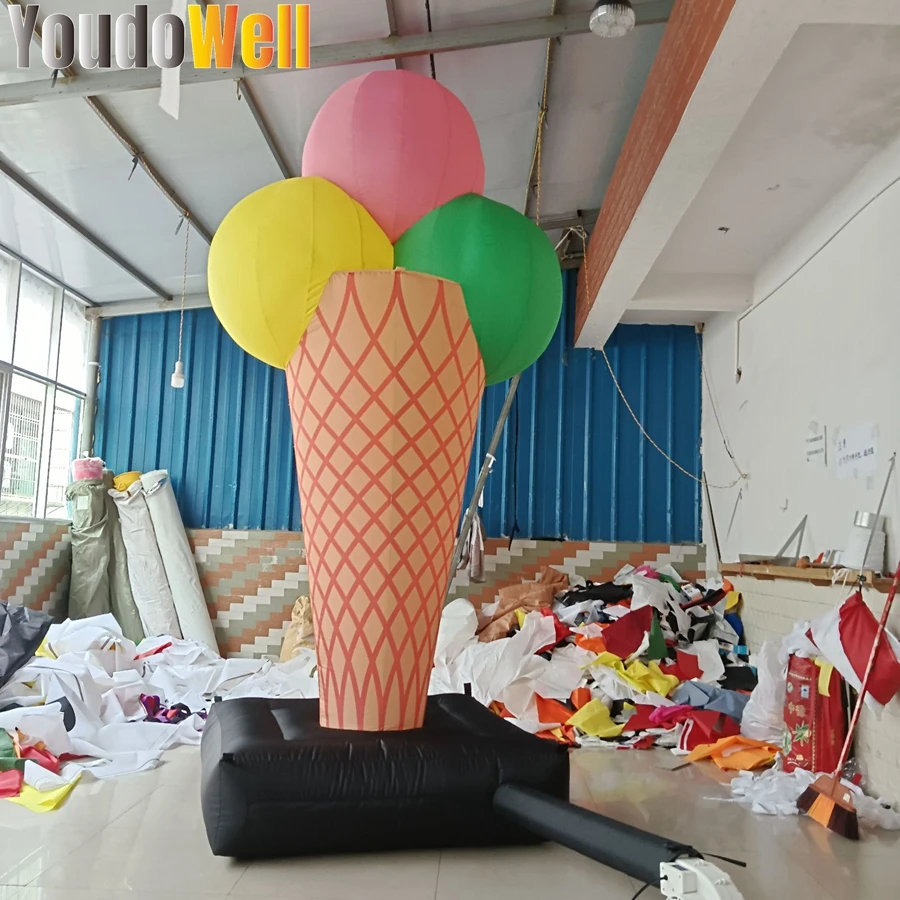 Modelo inflable de cono de helado de tres bolas para tienda de postres, promoción publicitaria de tienda de helados