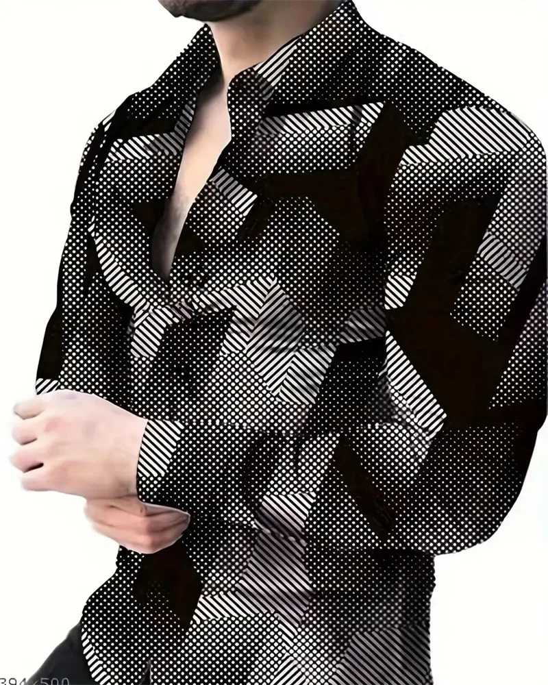 

Fashion men's long sleeve shirt trend design polka dot luxury shirt men's social street casual shirt 2024 lapel long sleeve 6XL