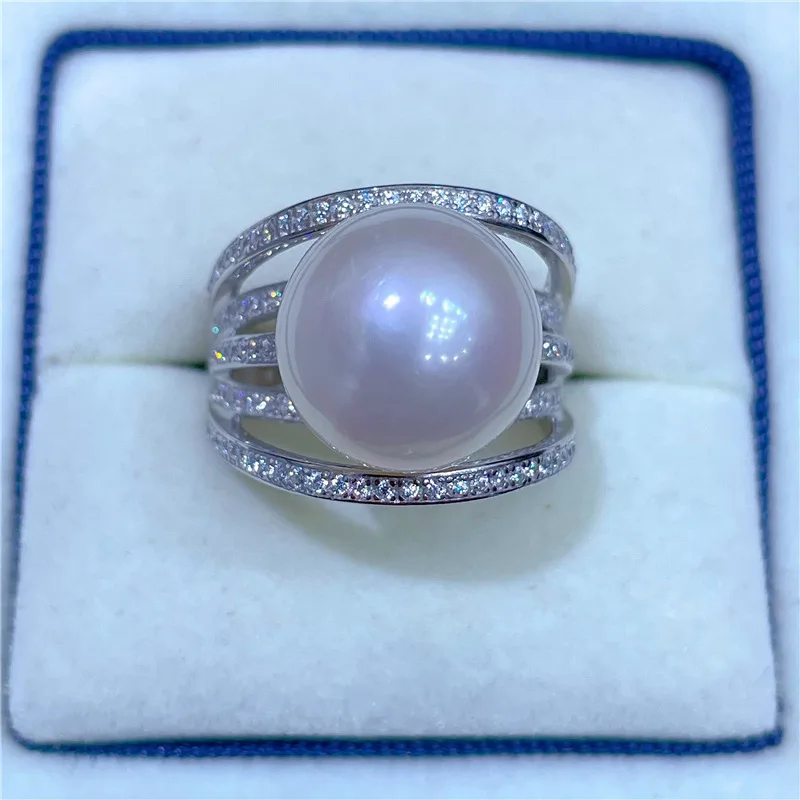 AAAAA+++ 9-10mm 10-11mm 11-12MM 12-13MM japan akoya white  round pearl Shining Zircon Open Copper Gold Plated Ring Gold Silver