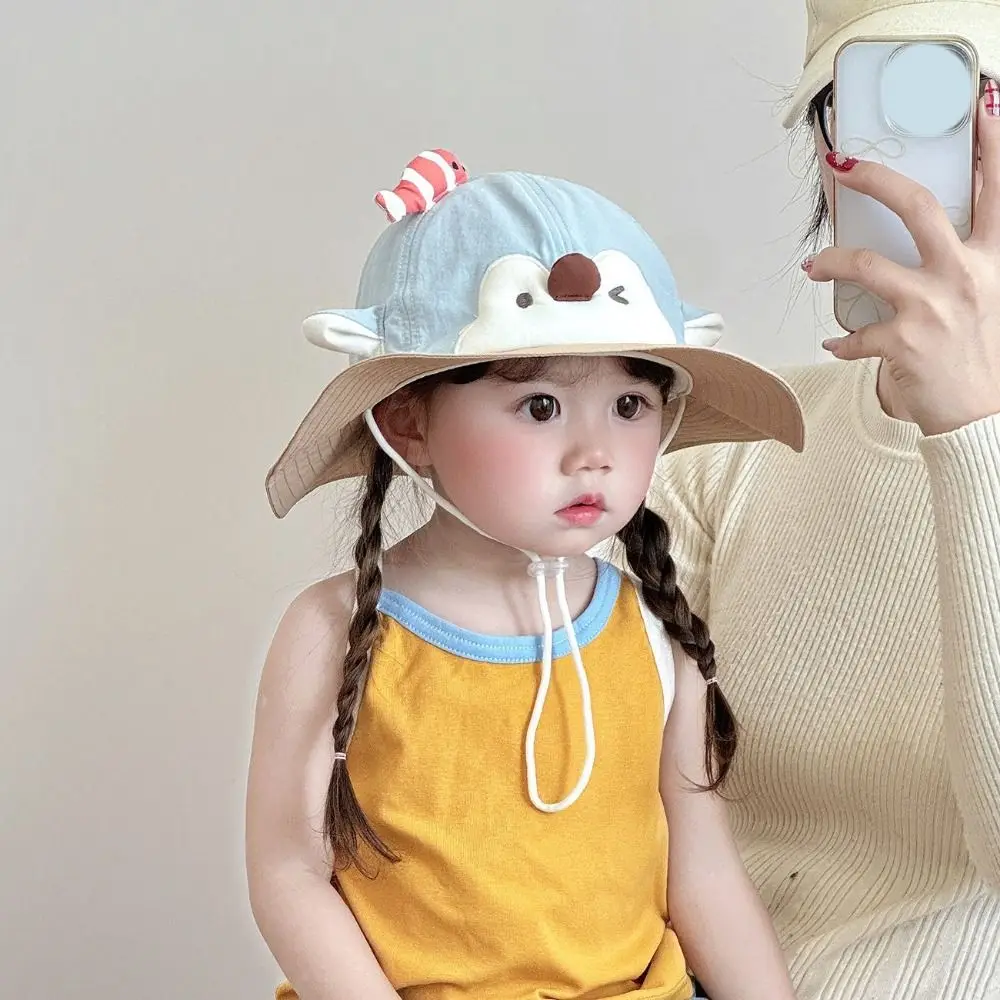 

Cute Big Brim Children's Sun Hat Little Fish Sun Protection Children Beach Cap Thin Breathable Kids Penguin Sunscreen Hat Summer