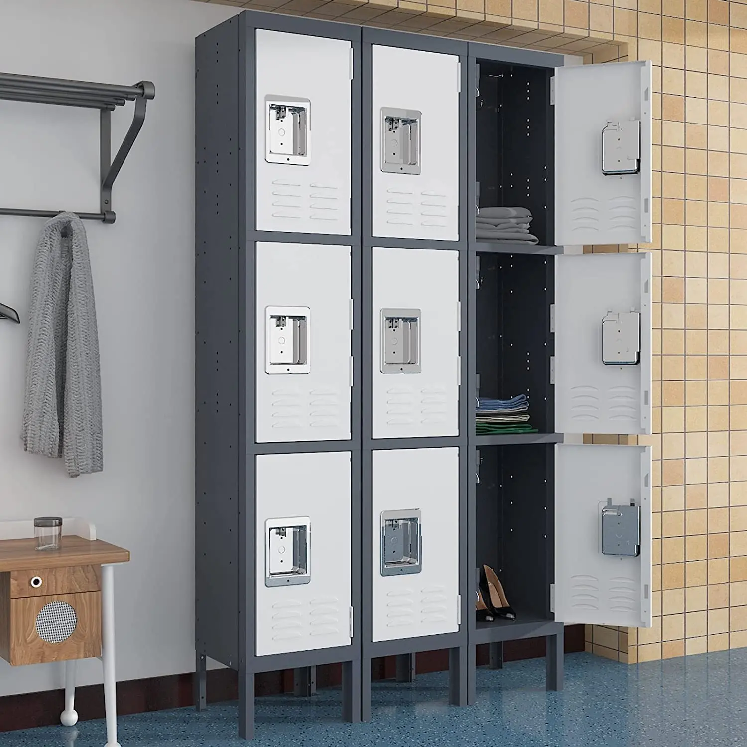 

Metal Lockers for School Gym Office 3 Door Steel Locker for Employees Students