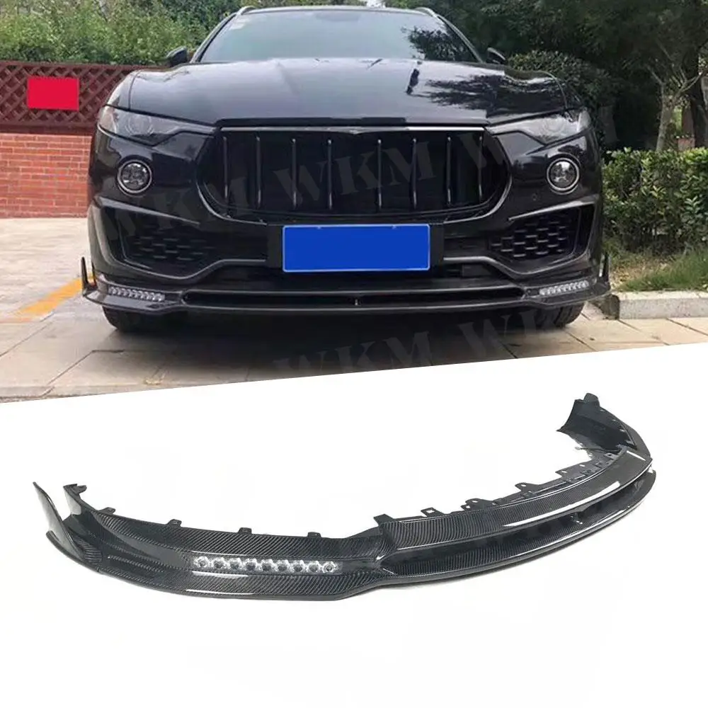 Carbon Fiber Front Bumper Lip Spoiler With Lamp for Maserati Levante 2016 2017 2018 2019 Front Diffuser FRP Car Styling