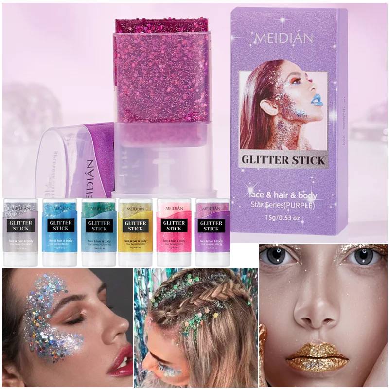 1 Uds. Barra de brillo para cara, cuerpo y cabello, Gel de lentejuelas de sirena, brillo duradero para carnaval, fiestas, herramienta de maquillaje para festivales