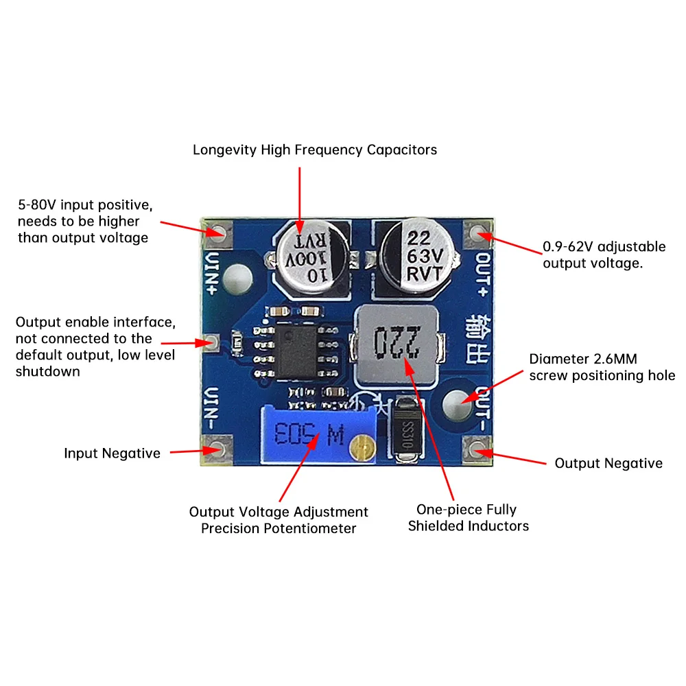 Mini DC-DC 5-80V To 1-62V 5V 9V 12V 24V 1.5A Step-down Board Power Supply Module Buck Converter For Solar Energy Circuit