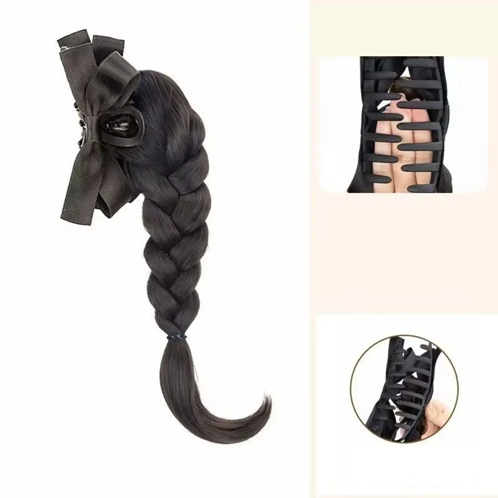 Twist Braid วิกผมสังเคราะห์คลิปโบว์ผมหางม้าสูงอารมณ์หวานธรรมชาติจําลองกลับหัว Braid ผมคลิปวิกผมกระเป๋า