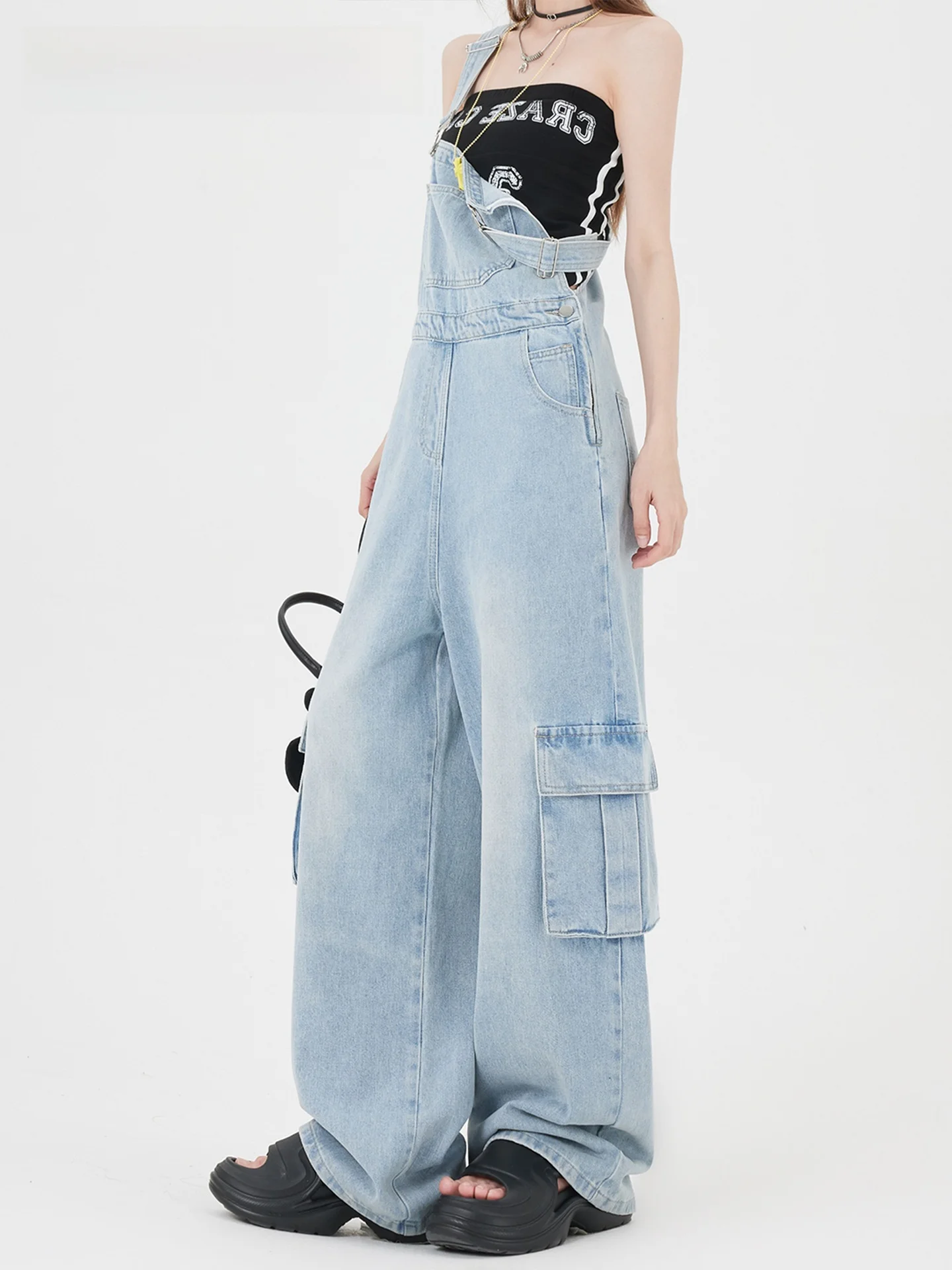 

Женский джинсовый комбинезон La Chapelle, весна 2026, новинка, свободный крой, широкие штанины, с множеством карманов, рабочий стиль, повседневный, с высокой талией, джинсы-комбинезон