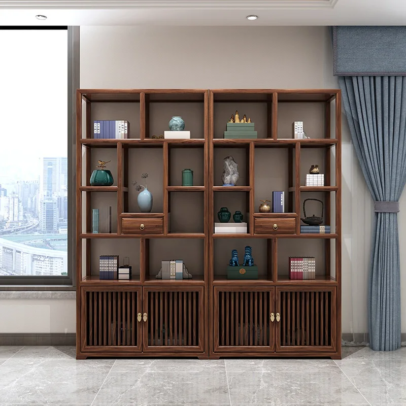 

Elm Bogu frame tea table integrated Duobao Pavilion bookshelf cabinet screen partition