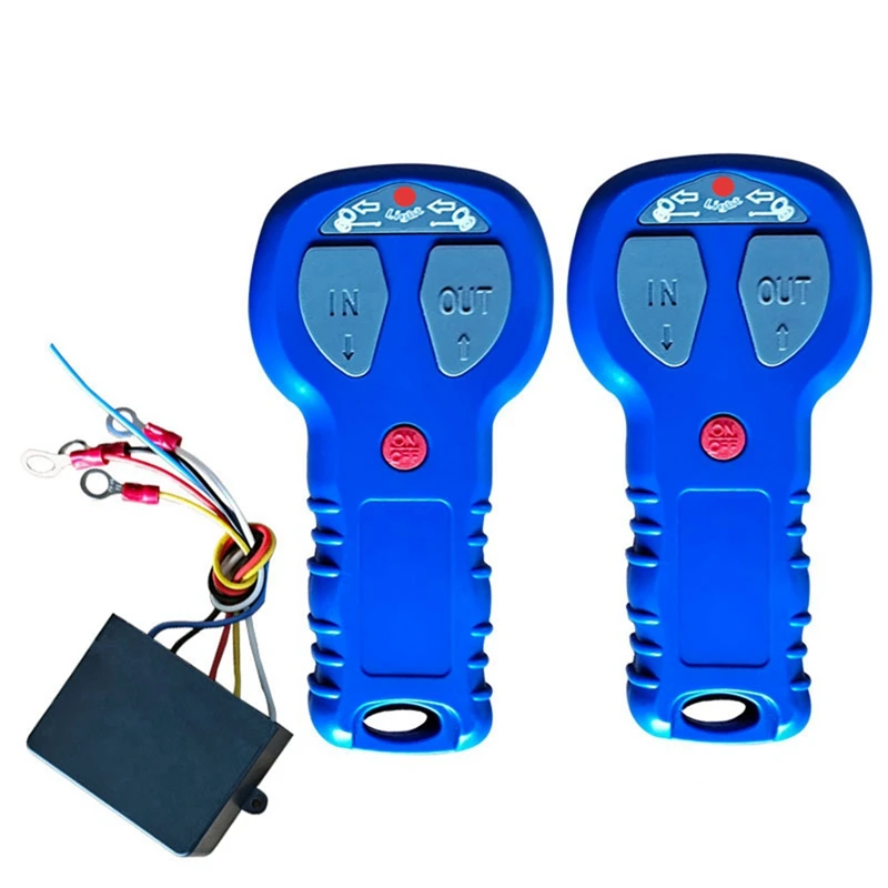 12V 24V Waterproof Car Wireless Winch Electric Remote Control Blue Plastic +Manual Transmitter Set Truck ATV SUV Truck Vehicle