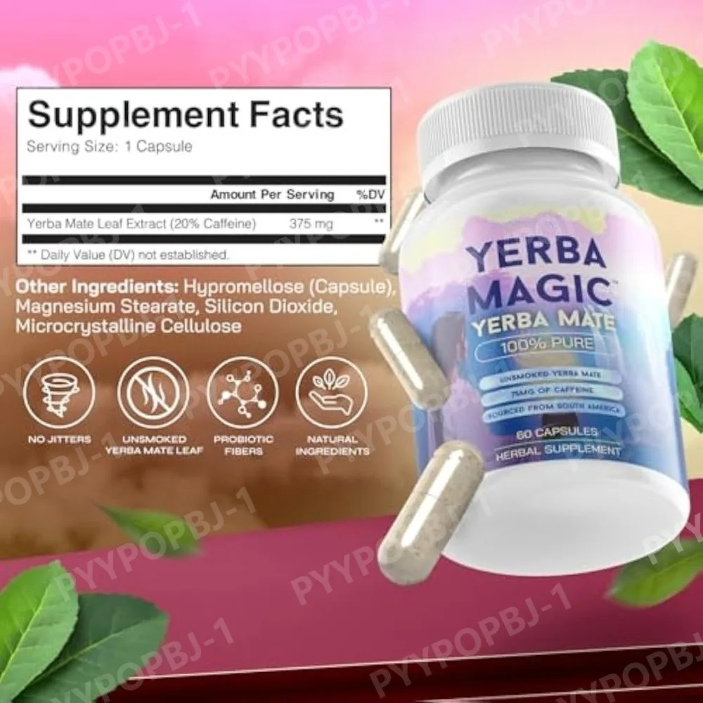 

Yerba Magic 100% Yerba Mate Capsules - Clean Energy, Brain Fog Buster, and Gut Health | Natural Caffeine with 60 Servings