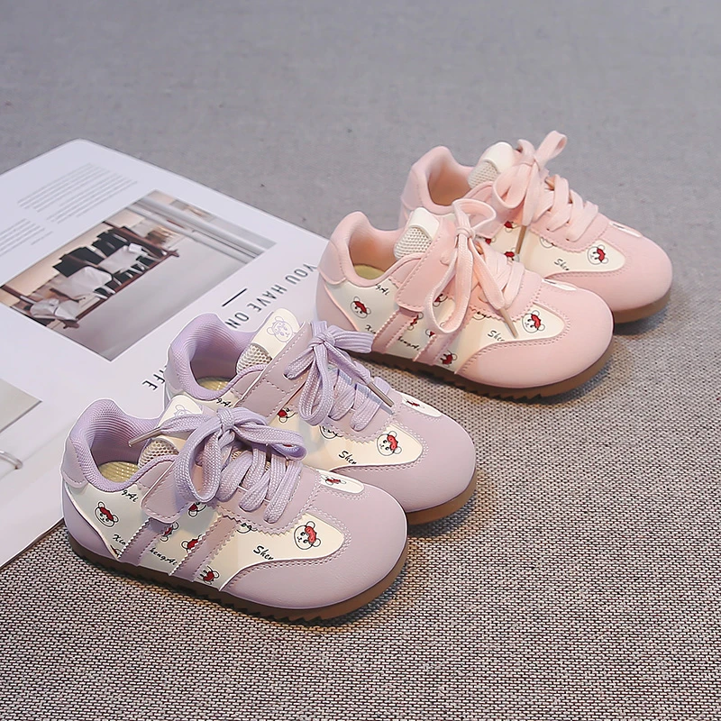 Kids Flat Shoes Striped Girls Princess Casual Shoes Hook&loop Soft Sole 2026 Brand New Children Sports Tennis Shoes Non-slip