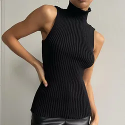 Women's High Neck Sleeveless Sweater Bottom Fitting Top Pullover Sweater Vest Women