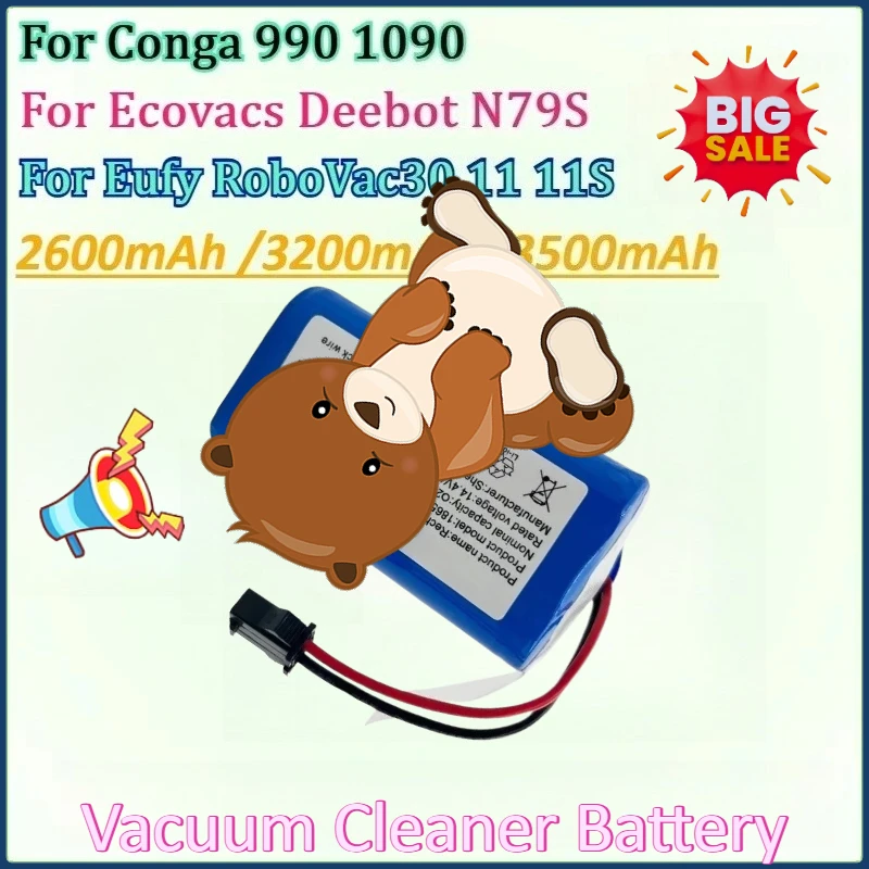 

New 14.4V 3500mAh Replacement Battery for Ecovacs Deebot N79S for Conga 1090 990 for Eufy RoboVac 11 11S Vacuum Cleaner Battery
