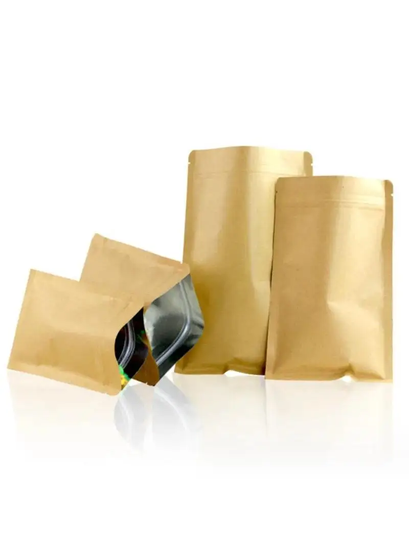 50 SZT. Płaskie Torebki z Papieru Kraft z Foliową Wkładką, Zamykane na Zamek Błyskawiczny, Do Przechowywania DIY Matcha, Przekąsek, Kawy, Cukru, Proszku, Soli, Termoszczelne Opakowania — zdjęcie 2