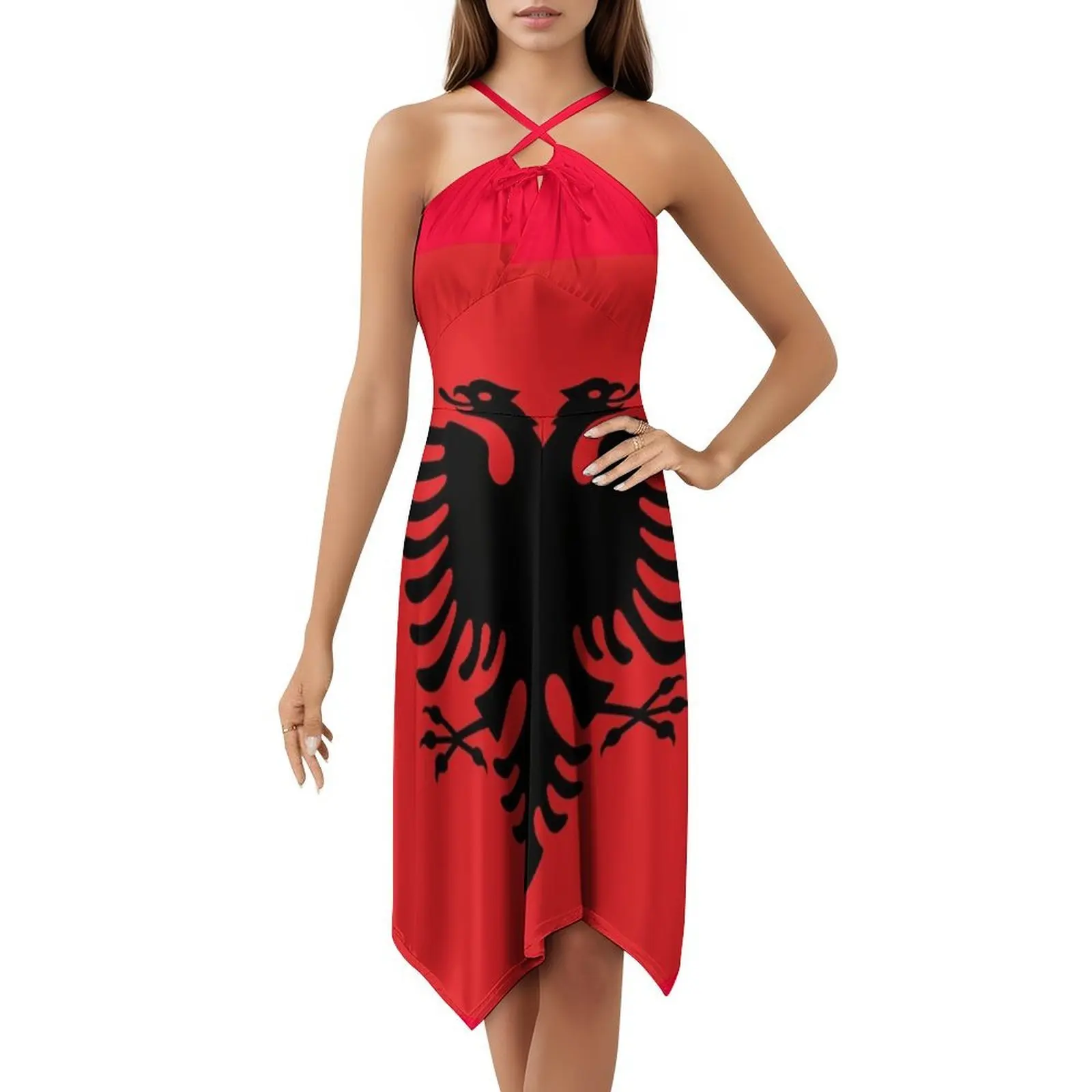 علم ألبانيا فستان عطلة مثير للنساء حفلة الشاطئ عيد ميلاد فستان قصير ألبانيا خلفية ألبانية خلفية المرأة #1