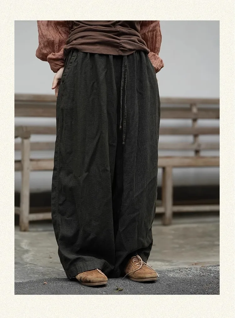 

Pure Linen Casual Pants Loose Comfortable Skin-friendly Flexible Sle Commute Wind Long Pants Wide Leg Loose Fit Summer 2025