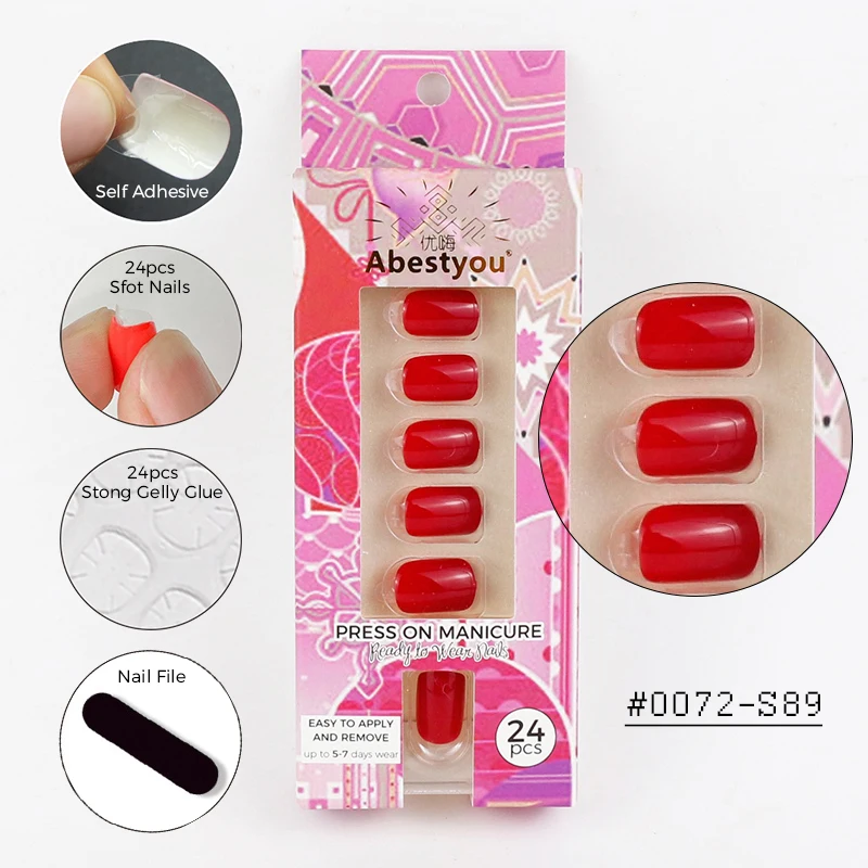 Abestyou 24pcs/pack Square Head Short Solid Pure Color Press On Acrylic Nails Sets Poly Gel Stickers File Tool Reusable Manicure