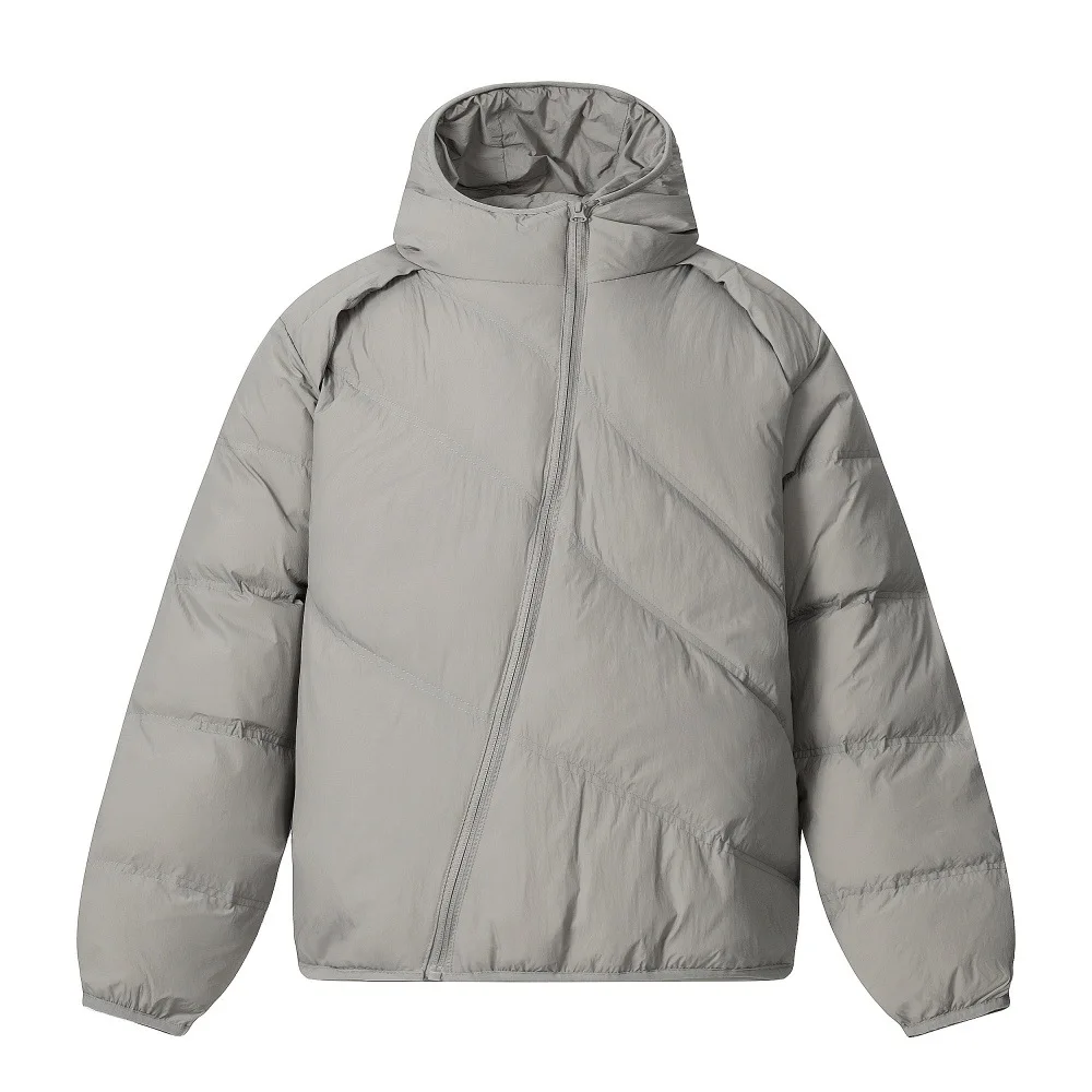 

Winter New Fashion Men's Asymmetrical Zipper Casual Trendy Simple Basic Long Sleeve Hooded Quilted Coats Male Parkas Clothes Top