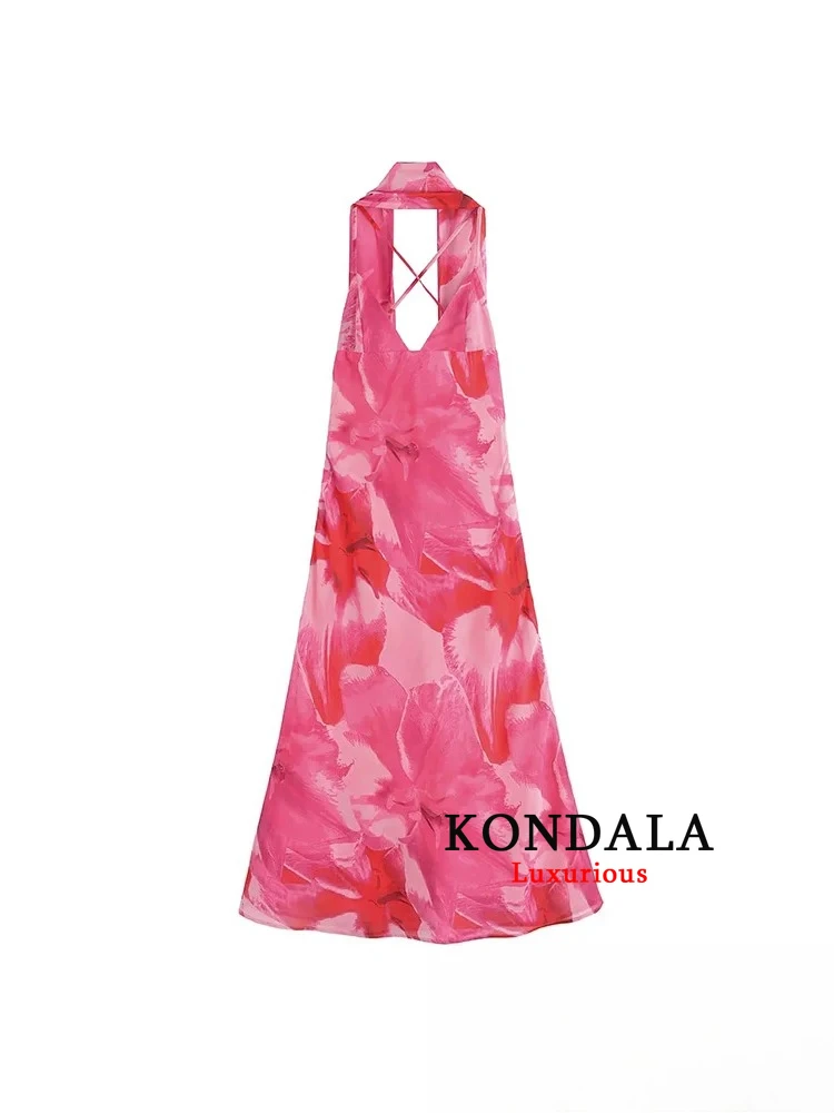 KONDALA-vestido Sexy elegante con estampado para mujer, camisola, bufanda, sin mangas, Espalda descubierta, Vestidos largos rectos, moda 2025, vestido de primavera y verano