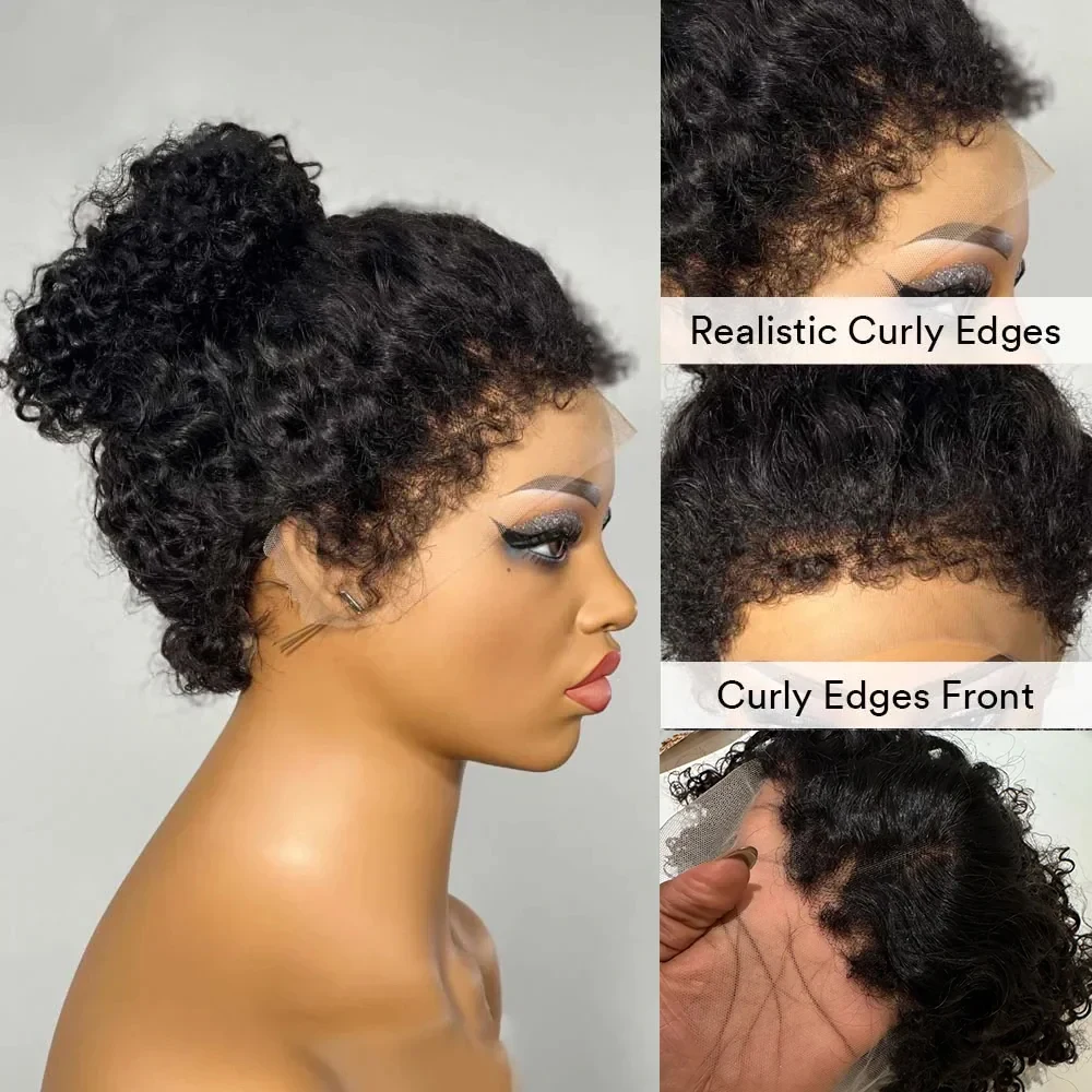 Curly Edged Wigs 13x4 Lace Front Wig Bob Human Hair Kinky Curly Transparent Lace Frontal Wig Short Bob Human Hair Lace Front Wig