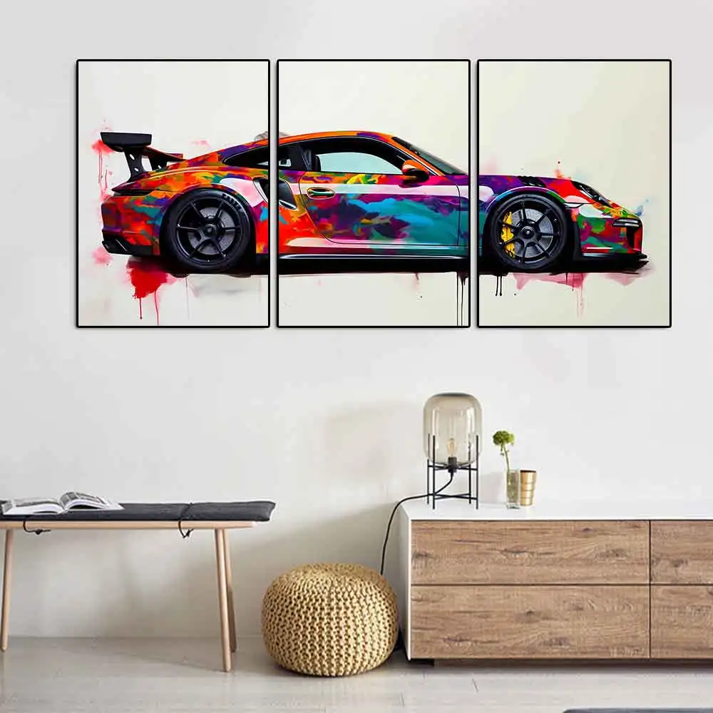 

Fashion Luxury Racing 911GT3 Watercolor Poster Print Pop Sports Car Graffiti Canvas Painting Supercar Wall Art Room Home Decor