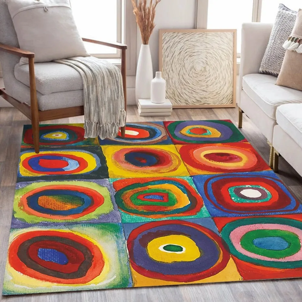 Trendy Concentric Circles Area Rug Abstract Geometric Art Rug Carpet Home Decor Rugs Persian Rug Hallway Bathroom Anti-slip Mat