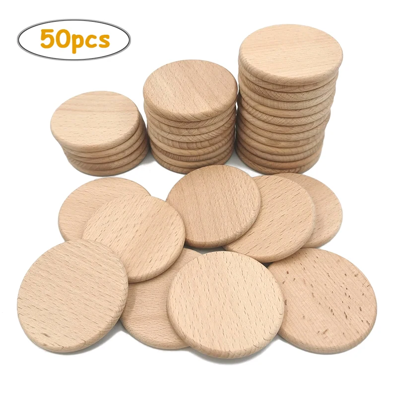 50pcs 7cm Unfinished Wooden Circles Blank Round Wood Coins Slices Token Tags for Painting Writing Carving Letter DIY Craft