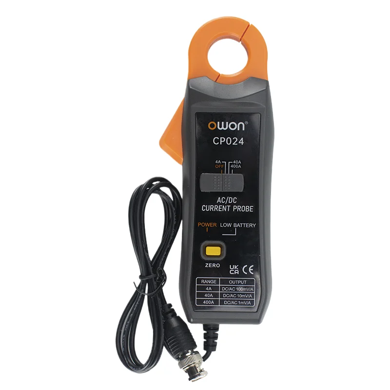 

OWON CP024 Зонд переменного тока для цифрового запоминающего осциллографа, полоса пропускания от 4 А до 400 А, 200 кГц, 23 мм, челюсть с тремя передачами
