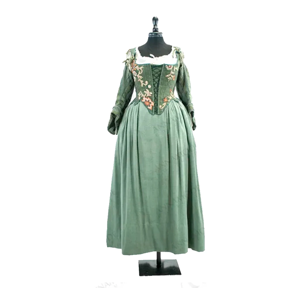 Palace Medieval Bustle Tea Party Green Dress 1760 Costume for Women Renaissance Dinner Princess Dress Outfit