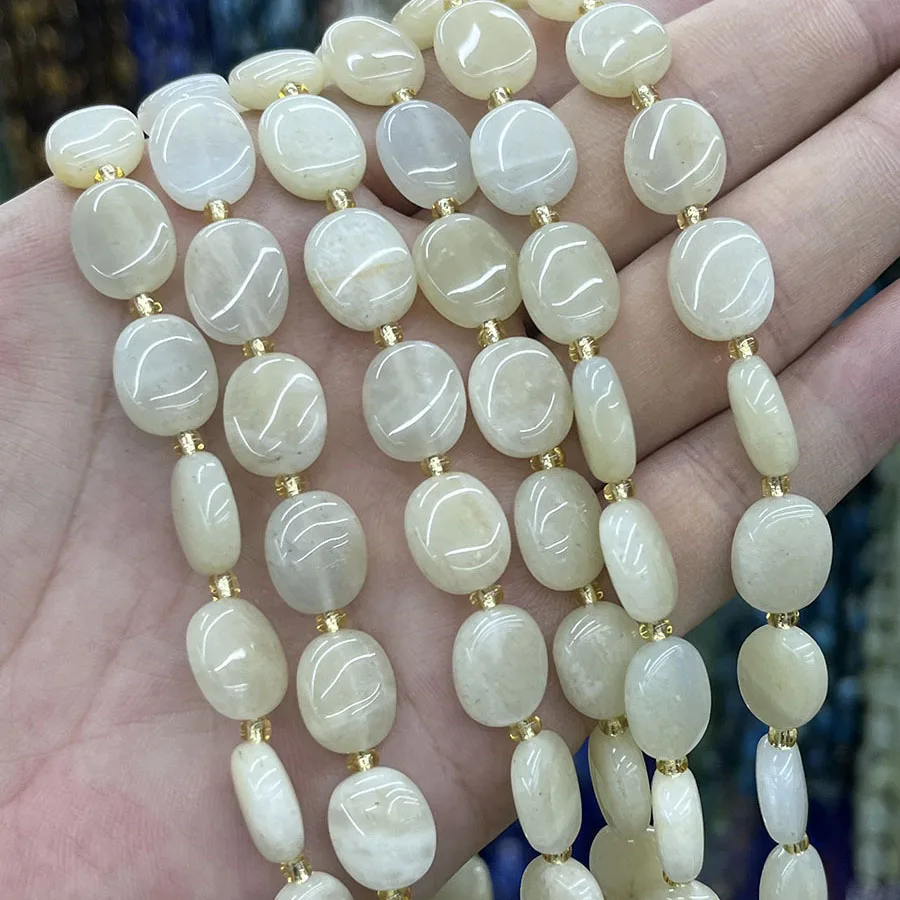 

10x12mm Natural Crystal White Moonlight Stone Egg shaped Loose Beads For DIY Handmade Bracelet Necklace Accessories 15'
