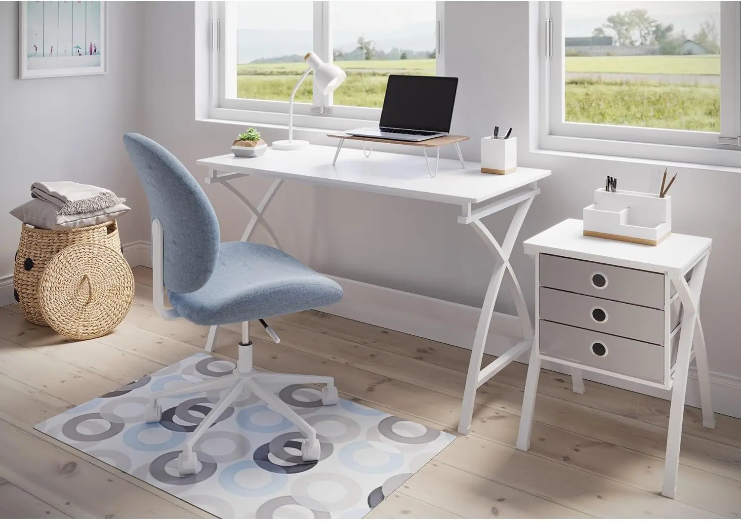 Realspace® Brigsley Low-Back Task Chair Blue/White Adjustable Height Durable Construction Home Office Essential