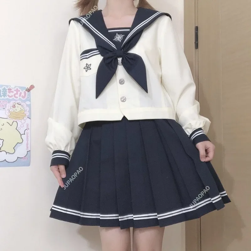 Japanese Embroidery New JK Uniform Ins Style Sailor Uniform College Style  Long-sleeved College Style Pleated Skirt Suit Youth