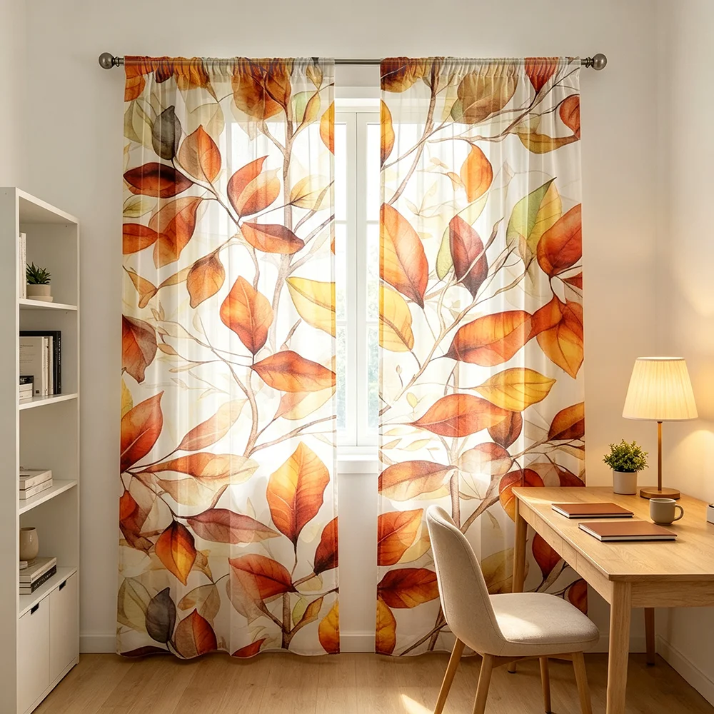 2PCS Autumn Red Leaves Sheer C - огляд і ціна Home Office Rate