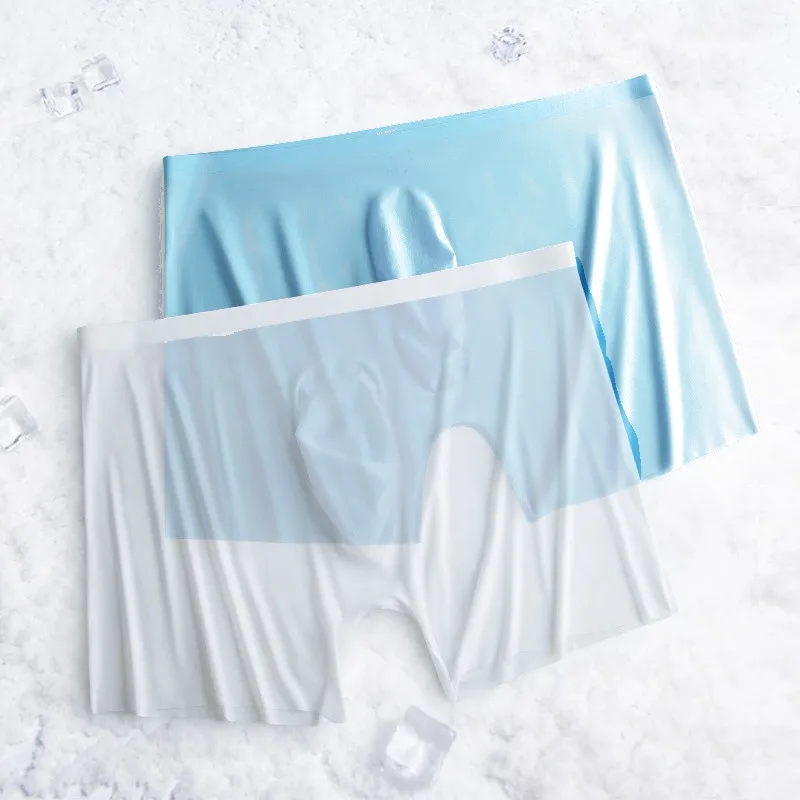 1-2 Pcs Ultra-thin Underwear Sexy Transparent 2022 New Mesh Ice Silk Mens Boxer Shorts Naked Seamless Plus Size Boxershorts Men