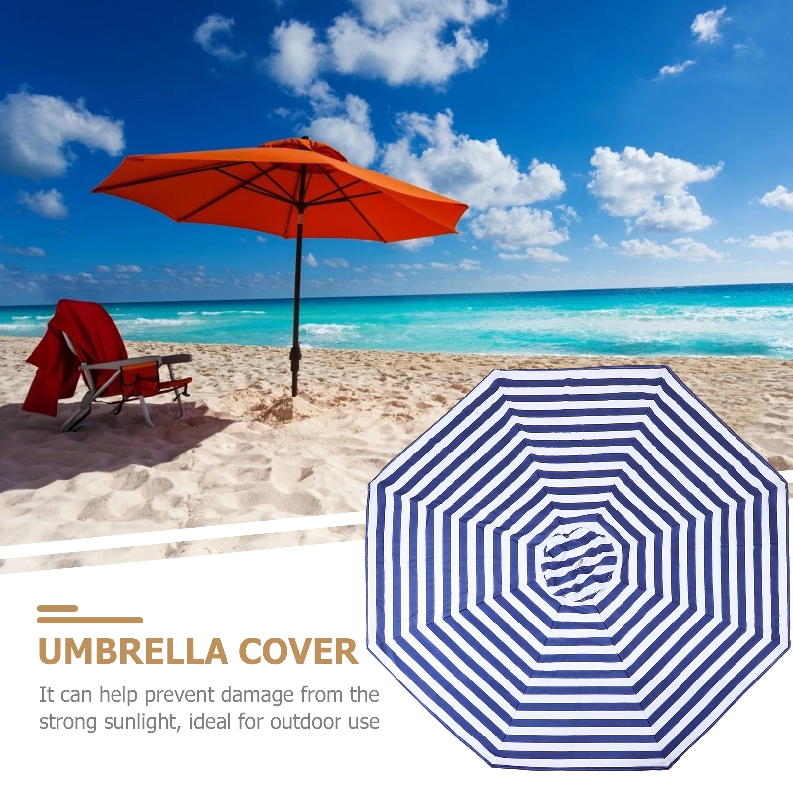 

Outdoor Umbrella Canopy Replacement 2.7m Striped Sunproof Rainproof Fabric Patio Yard Garden Accessories